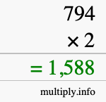 How to calculate 794 times 2 using long multiplication How to calculate 794 times 2 using long multiplication