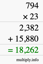 How to calculate 794 times 23 using long multiplication How to calculate 794 times 23 using long multiplication