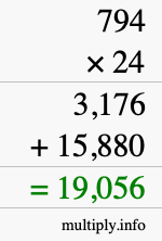 How to calculate 794 times 24 using long multiplication