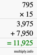 How to calculate 795 times 15 using long multiplication