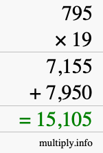 How to calculate 795 times 19 using long multiplication