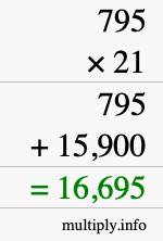 How to calculate 795 times 21 using long multiplication
