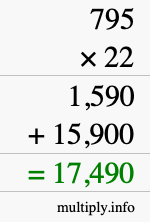 How to calculate 795 times 22 using long multiplication