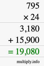 How to calculate 795 times 24 using long multiplication