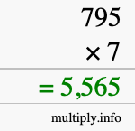 How to calculate 795 times 7 using long multiplication