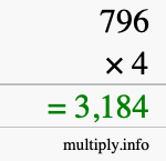 How to calculate 796 times 4 using long multiplication How to calculate 796 times 4 using long multiplication