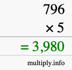 How to calculate 796 times 5 using long multiplication How to calculate 796 times 5 using long multiplication