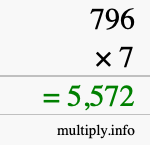 How to calculate 796 times 7 using long multiplication