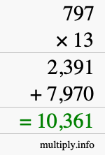 How to calculate 797 times 13 using long multiplication