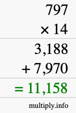 How to calculate 797 times 14 using long multiplication