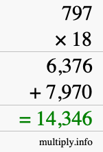 How to calculate 797 times 18 using long multiplication
