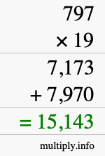 How to calculate 797 times 19 using long multiplication