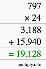 How to calculate 797 times 24 using long multiplication