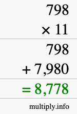 How to calculate 798 times 11 using long multiplication