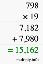 How to calculate 798 times 19 using long multiplication