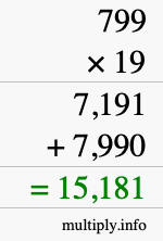 How to calculate 799 times 19 using long multiplication