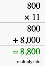 How to calculate 800 times 11 using long multiplication