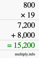 How to calculate 800 times 19 using long multiplication