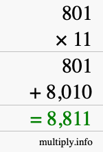 How to calculate 801 times 11 using long multiplication