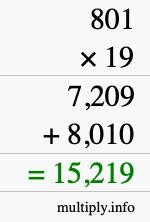 How to calculate 801 times 19 using long multiplication
