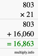 How to calculate 803 times 21 using long multiplication