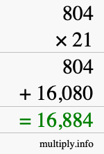 How to calculate 804 times 21 using long multiplication