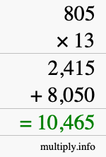 How to calculate 805 times 13 using long multiplication How to calculate 805 times 13 using long multiplication