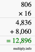 How to calculate 806 times 16 using long multiplication How to calculate 806 times 16 using long multiplication