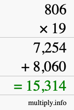 How to calculate 806 times 19 using long multiplication
