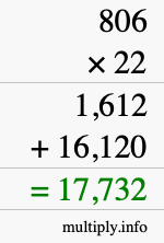 How to calculate 806 times 22 using long multiplication
