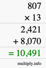 How to calculate 807 times 13 using long multiplication How to calculate 807 times 13 using long multiplication