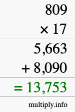 How to calculate 809 times 17 using long multiplication