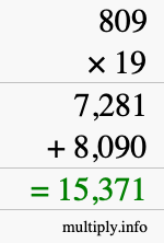 How to calculate 809 times 19 using long multiplication