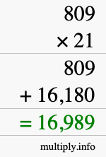 How to calculate 809 times 21 using long multiplication