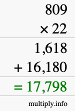 How to calculate 809 times 22 using long multiplication