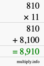 How to calculate 810 times 11 using long multiplication