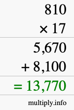 How to calculate 810 times 17 using long multiplication