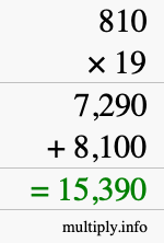 How to calculate 810 times 19 using long multiplication