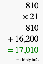 How to calculate 810 times 21 using long multiplication