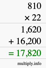 How to calculate 810 times 22 using long multiplication