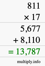 How to calculate 811 times 17 using long multiplication