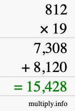 How to calculate 812 times 19 using long multiplication