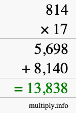 How to calculate 814 times 17 using long multiplication