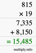 How to calculate 815 times 19 using long multiplication
