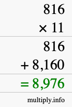 How to calculate 816 times 11 using long multiplication