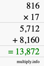 How to calculate 816 times 17 using long multiplication