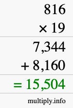 How to calculate 816 times 19 using long multiplication
