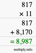 How to calculate 817 times 11 using long multiplication