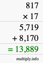 How to calculate 817 times 17 using long multiplication