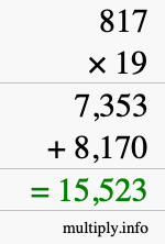 How to calculate 817 times 19 using long multiplication